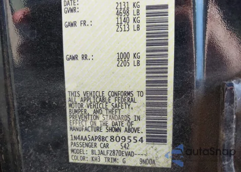 2011 Nissan Maxima 3.5 Sv from USA, damaged, VIN 1N4AA5AP8BC809554